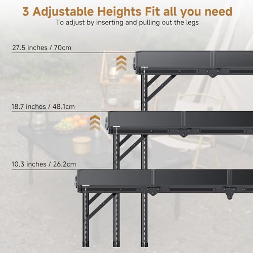 Image of Folding Camping Table, 34.2 inchx15.7 inch 3 Adjustable Height Max 27.5 inch