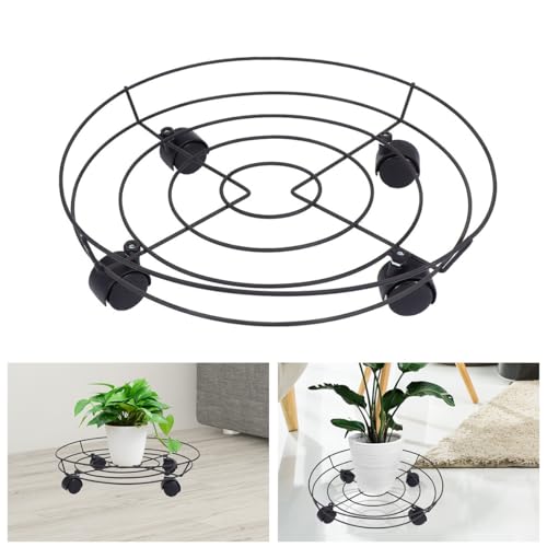 Support de pot de fleurs facile à déplacer en métal noir à roulettes - 6