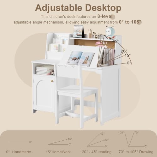 Image of Treocho Kids Study Desk and Chair Set with Tiltable Desktop for 5-12
