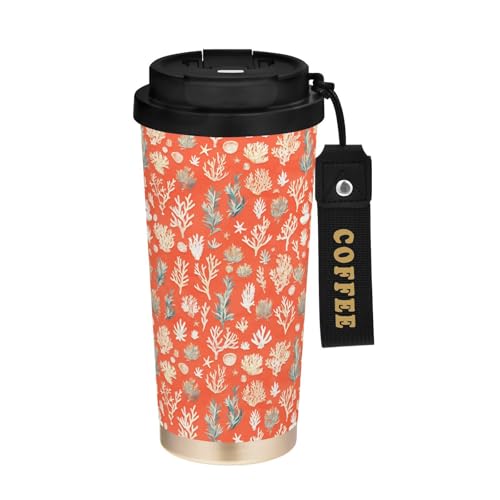 Unique Corals - Vaso de viaje de café rosa con tapa, vasos de acero inoxidable aislados para frío y calor, 481.9 g, a prueba de fugas