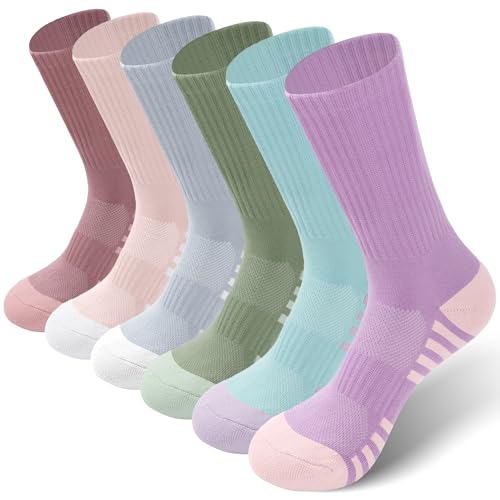 Image of GRAPMKTG 6 Pack Cotton Crew Athletic Socks Men Women Cushioned Boot Work Socks Moisture Wicking Hiking Running Sports Socks