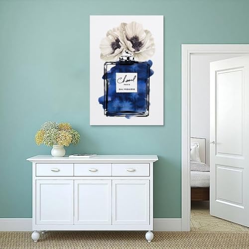 Image of BanLaArt Fashion Perfume Bottle Navy Blue With Black Canvas Print Poster Decorative Painting Wall Art Picture Print Modern Family Bedroom Decor 16x24inch(40x60cm), style