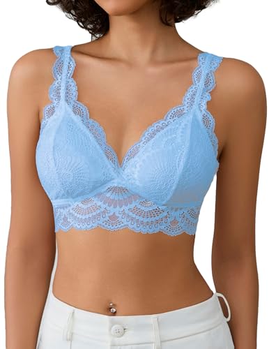 Image of Avidlove Lace Bralettes Womens Triangle Plunge Wireless Bras Camisole Tops Cami Strappy Sexy Soft