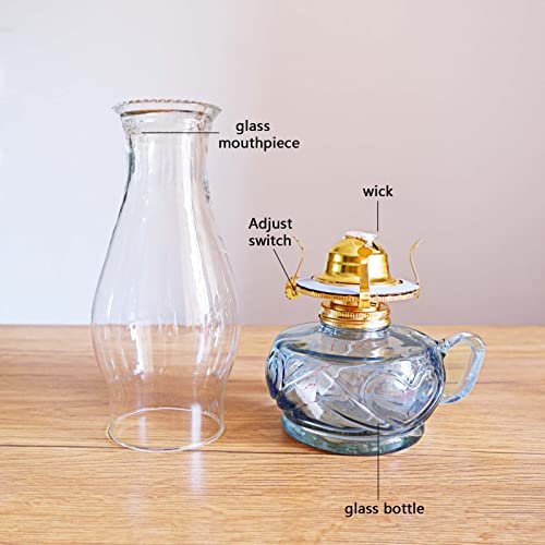 Rustic Oil Lamp For Indoor Use,Large Kerosene Lamp With Handle,2 Pcs Wicks And 1 Tweezers,Vintage Glass Hurricane Lamp For Home Emergency Lighting (Blue) #TOP3