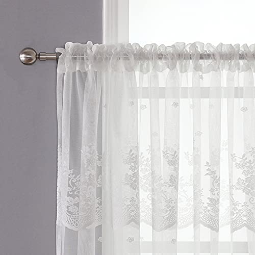Smithoom 1 Pièce Voilage Court Transparent à Passe-Tringle Rideaux en Dentelle élégante Cantonnière Swag pour Cuisine alSle de Bain Balcon Porte Blanc 75x61cm Cover
