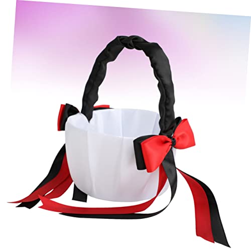 Elegant Black Ribbon Flower Girl Basket Portable Wedding Ceremony Supplies for Petals Flowers for Special Events and Banquets Reusable Design for Beautiful Wedding Decor - Thumbnail 4