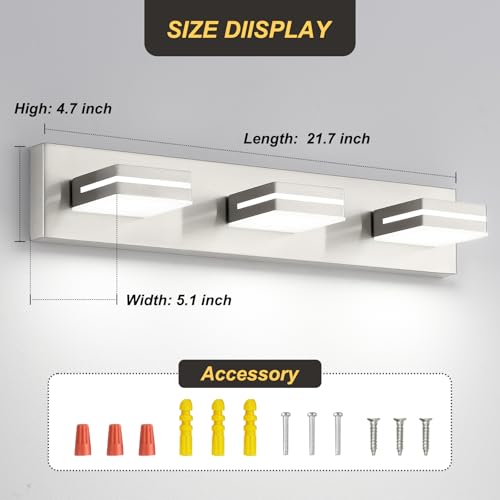 OKELI 3 Light Bathroom Vanity Light Brushed Nickel Modern 24W LED Dimmable Vanity Light Over Mirror 350° Adjustable Lamp Head Cold White 6000K ETL Listed by OKELI - Image 5