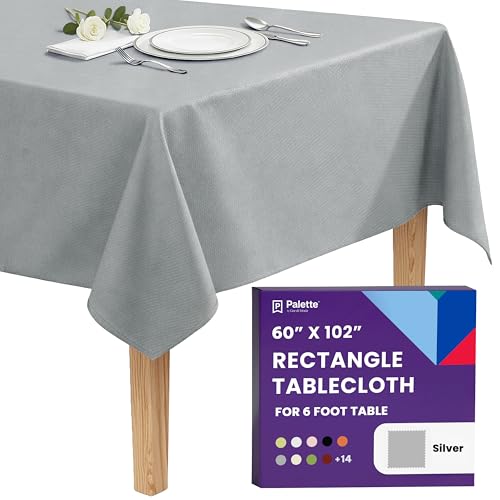 Image of Gee Di Moda Rectangle Tablecloth - 60 x 102 Inch Silver Table Cloth for 6 Foot Rectangle Tables - Heavy Duty Washable Fabric - for Holiday Party, Dinner, Weddings, Baby Shower & Events