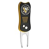 Team Golf NHL Pittsburgh Penguins Switchfix Divot Tool with Double-Sided Magnetic Ball Marker, Features Patented Single Prong Design, Causes Less Damage to Greens, Switchblade Mechanism