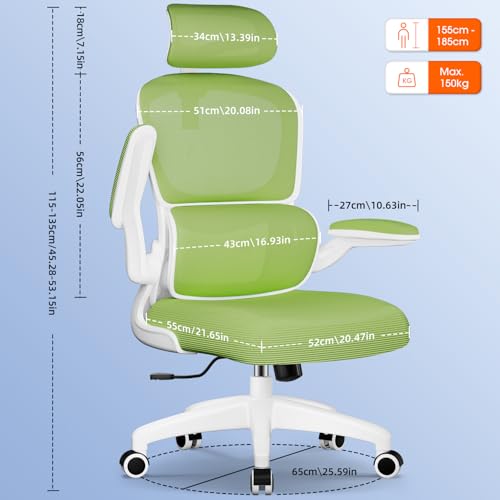 Aiidoits Bürostuhl, Bürostuhl Ergonomisch mit Lendenwirbelstütze, Klappbaren Armlehnen und Höhenverstellbarer, Wippfunktion bis 135°… – Ansicht 2