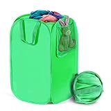 HOUSE AGAIN Upgraded Polyester Pop Up Laundry Hamper, Collapsible Laundry Baskets with Durable Handles Solid Bottom High Steel Frame and Side Pocket, Easy Open & Save space,Perfect for Storage(Green)