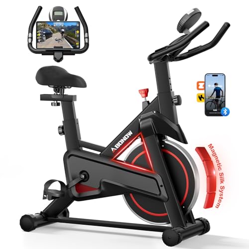 Exercise Bike, Adjustable Magnetic Resistance Stationary Bikes for Home with App Compatible, Workout Bike with 300lbs Capacity Compact, Extra Comfort Seat & Tablet Mount