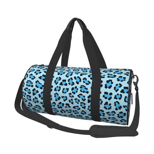 Blue leopard print Travel Duffle Bag, Sports Gym Bags for Women Men, Carry On Weekender Overnight Personal Item Travel Bags