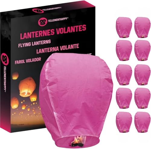 Farollilos Linterna China voladora Rosa 100% Biodegradable de Papel. La Linterna Mide 90 x 60 cm Ideal para Tus Eventos, Bodas, Fiestas de Año Nuevo, Lote de 10 Unidades TellementHappy™