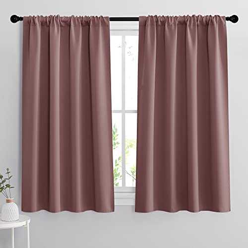 RYB HOME 45 inch Curtains for Living Room, Rod Pocket Thermal Insulated Small Window Drapes Room Darkening Shades for Bedroom Studio Closet, W 42 x L 45 inch, Set of 2 Panels, Wild Rose