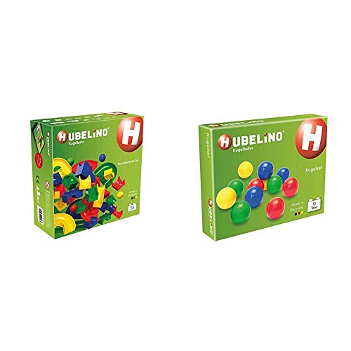 Hubelino 420473 55-teiliges Bahnelemente Set Kugelbahn & 420336 - Kugelbahn - Kugelset - ab 4 Jahre - 12 Teile