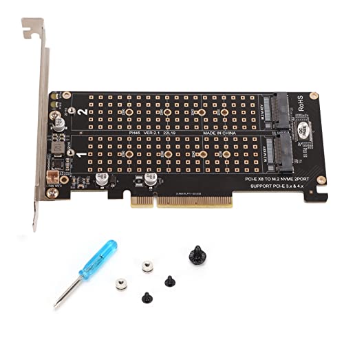 Dual M.2 NVMe SSD to PCIe x8 Adapter Card, M Key M.2 SSD Converter Reader Expansion Board for PCIE X4/X8 Slot, Duals M.2 to PCIe Adapter with PH45 Connector