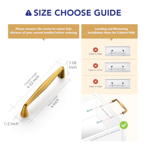 Image of Ravinte Brushed Brass Cabinet Handles Solid Handles,4 Inch,10 Pack