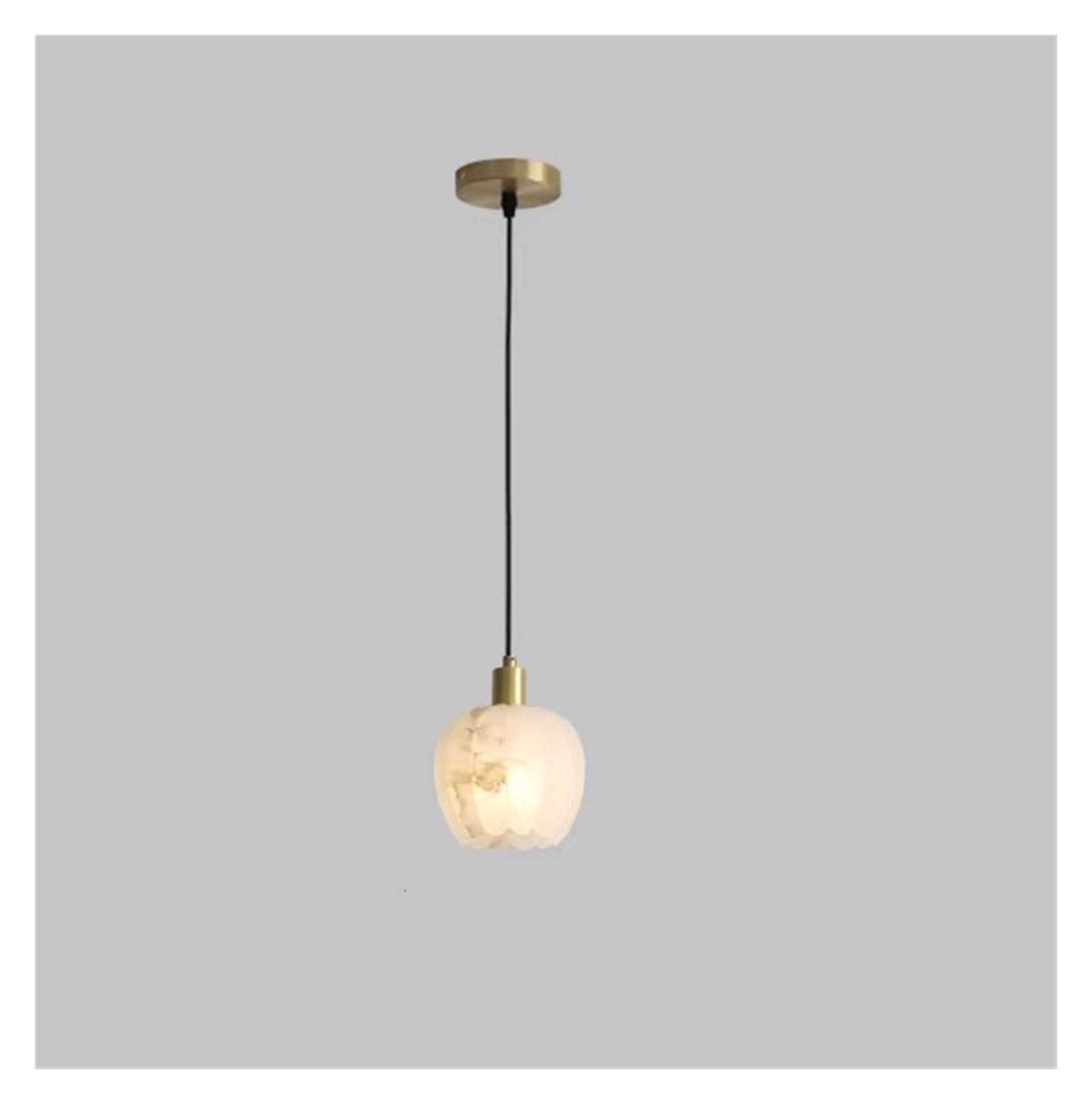 KLXSIVU Creative Luxury Flower Bud Copper Marble Led Decor Chandelier Villa Foyer Bedroom Study Dining Room Lighting Fixtures,Warm Light