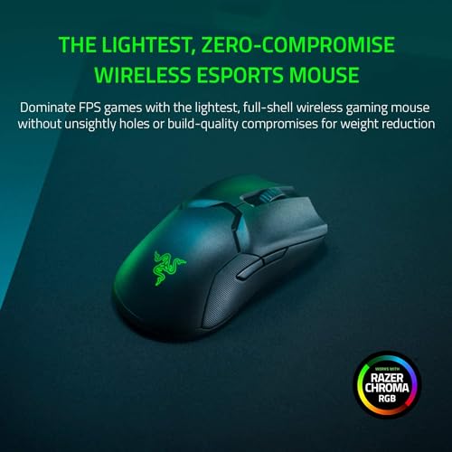 Viper Ultimate - Mouse da Gioco Ambidestro per E-Sport Alimentato Dalla Tecnologia Wireless Hyperspeed (Sensore Ottico Focus + 20K, Leggero 74 grammi, Chroma RGB) Nero - Mouse gaming - Immagine 2