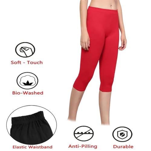 Image of True Women's WEAR Soft Cotton Lycra 3 /4 Leggings Perfect Combination of Elegance and Comfort |Women 3 /4th Cotton Plain Capri 3 /4 Capris Leggings for Women, Women's Slim Leggings