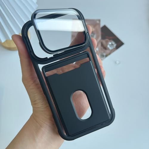 Étui portefeuille iPhone 15 noir avec fente photo et support objectif