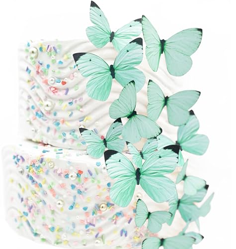 Sugar Robot Edible Butterflies for Cake Decorating- Butterfly Cake Decorations- Assorted Size - Cake Toppers and Cupcake Toppers Made in the USA - Premium Crafted -15 pcs (Teal)