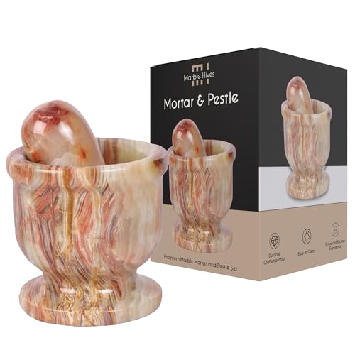 Exquisite Marble Mortar and Pestle Set - Your Ultimate Kitchen Essential for Grinding Spices, Making Guacamole, Salsa, Pesto, and Crushing Pills (Onyx Green, Oval Shape (2.5"))