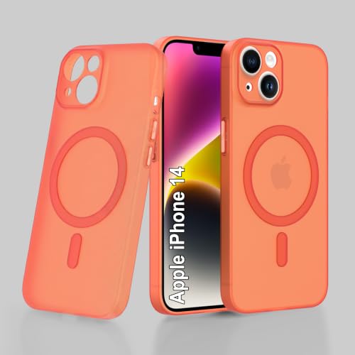 Image of ZAP CASE Paper Thin Case for iPhone 14 | Ultra-Slim 0.5 mm Back Cover | Metal Buttons | Lightweight | Matte Finish | Anti-Fingerprint | Scratch Resistant | Camera Protection | Magsafe | Orange