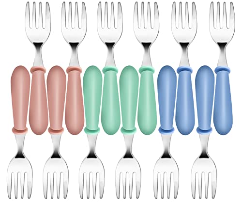 Jeffbaubl 12 Stück Baby Gabel,Kinder Gabeln BPA-Frei,Kleine Gabel Utensilien,Kindergabel aus Edelstahl,Kinderbesteck ab 1 jahr,Kinder Gabel für Baby Kleinkind Esslernbesteck,3 Farben