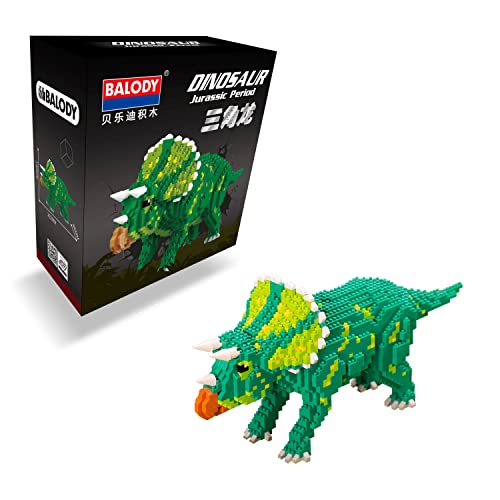 BLOCK CENTER 3D Nano Block Green Dinosaur [Triceratops], 3D Toy Dinosaur Mini Block Set, Nanoblocks and Micro Building Blocks Mega Kit for Kids, Teens, and Adults (1737 Pieces)