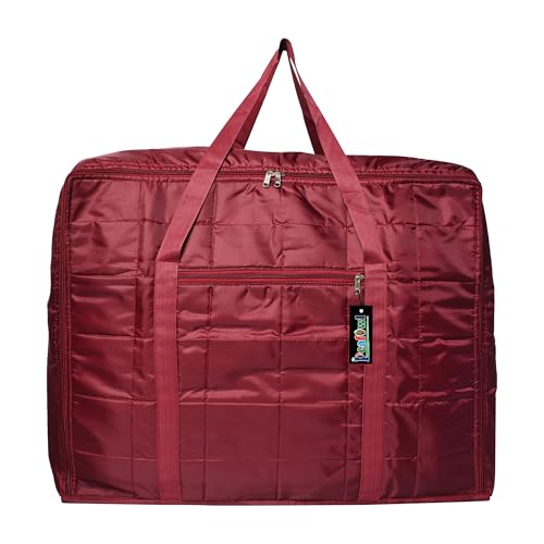 Image of Peafowl Jumbo Blanket Bag | Double Bed Blanket Cover | Saree Storage Bag | King Size Cloth Organizer with Waterproof & Dustproof Fabric (Maroon)