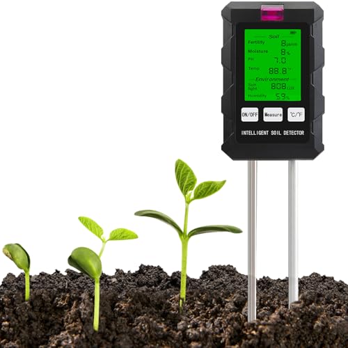 Misuratore del Suolo 6-in-1 - Tester del Suolo Multifunzionale per Fertilità, Temperatura, Luce, Valore PH, umidità del Suolo e umidità Ambientale - Strumento di Giardinaggio Preciso