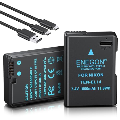 ENEGON EN-EL14 USB-C Direktladefähige Ersatzakkus 1600mAh (Doppelpack) für Nikon Akku EN-EL14/EN-EL14a,kompatibel mit Nikon D5300, D5600, D5100, D5200, D3100, D3200, D3300, D3400, D3500