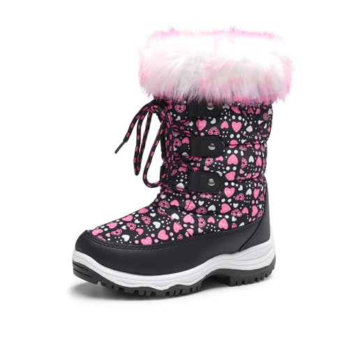 DREAM PAIRS Girls Snow Boots Warm Cozy Anti-Slip Lightweight Mid Calf Faux Fur Lining Winter Shoes for Little/Big Kids 11 Little Kid Black/Pink