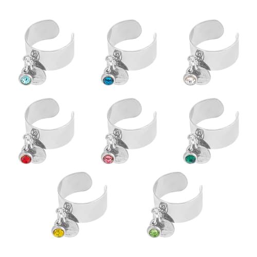 UNICRAFTALE - UNICRAFTALE 8 pièces Bagues Breloques Bague Acier Inoxydable Anneaux Réglables avec Pendentif Ronds Texturés Bague pour Femme Breloques Strass Ouverte Bijoux Bague pour Cadeaux de Noël et du Nouvel An