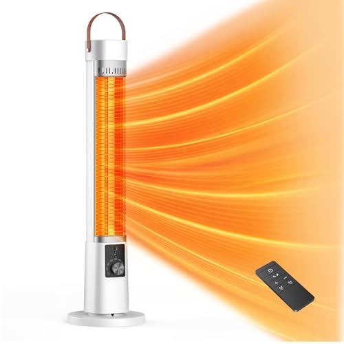 Outdoor Heater for Patio, 1500W Infrared Electric Heaters Indoor w/Remote, 60° Oscillation, 9H Timer, 9 Heat Level, Tip-Over/Overheating Protection, Safety Lock, for Garage, Porch, Gazebo,White
