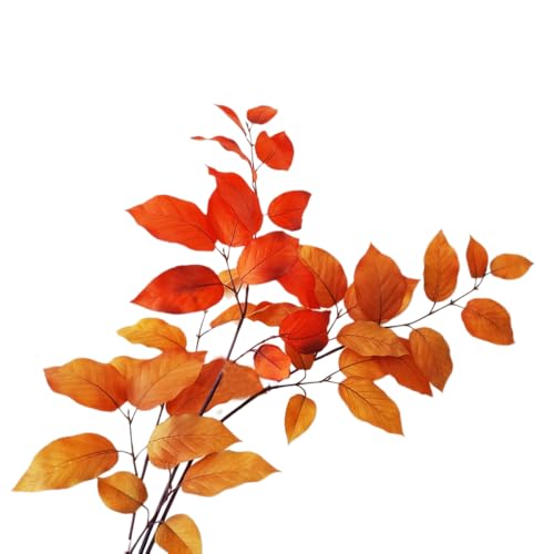 Hojas artificiales de otoño, hojas de haya roja de 76 cm con 15 hojas por tallo, 3 hojas rojas, perfectas para decoración de otoño, adornos de corona y ramos (rojo)