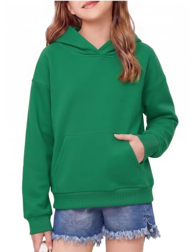 Image of Arshiner Girls Hoodie Lightweight Basic 9-10 Years Green