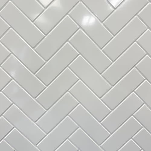 From Plain To Beautiful In Hours 129 Herringbone PVC 2 x 8 Glue-up Backsplash Panels (Covers - 64 sq.ft), Gloss White, 4 Piece
