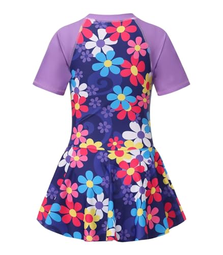 Image of Girls One Piece Swimsuits Bathing Suit for Kids Girls Summer Swim Dress Short Sleeve Swimwear 3-16 Years