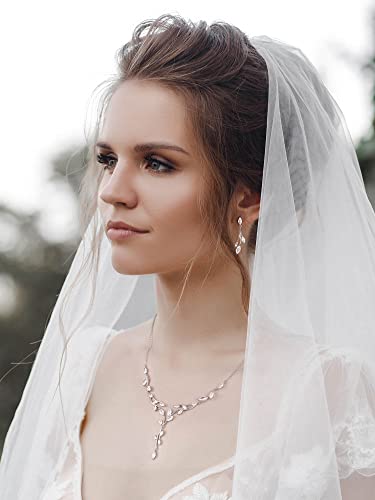 SWEETV Jewelry Set for Women, Cubic Zirconia Marquise Vine Cluster Bridal Earrings and Necklace Set, Bridal Jewelry Set for Wedding Prom3