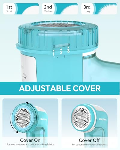 Image of BEAUTURAL Fabric Shaver and Lint Remover, Sweater Defuzzer with 2-Speeds, 2 Replaceable Stainless Steel Blades, Battery Operated, Remove Clothes Fuzz, Lint Balls, Pills, Bobbles