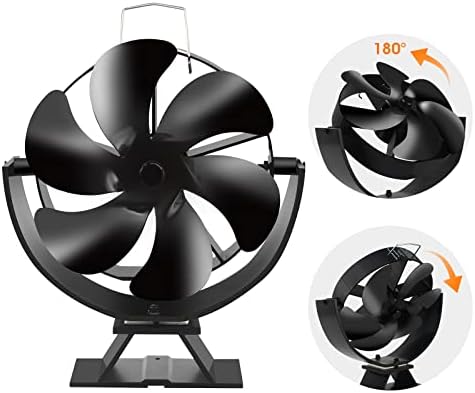 Wood Stove Fan, Fireplace Fan with 180° Up and Down Rotation, 6 Blades Stove Fans , Silent Motors, Push Horizontal Air Flow, Heat Powered Wood Stove Fan for Wood Burning Stove/Gas/Pellet/Log