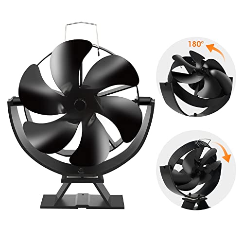 Wood Stove Fan, Fireplace Fan With 180° Up And Down Rotation, 6 Blades Stove Fans , Silent Motors, Push Horizontal Air Flow, Heat Powered Wood Stove Fan For Wood Burning Stove/Gas/Pellet/Log #TOP2