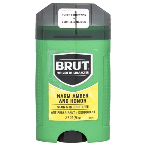 BRUT Warm Amber and Honor Antiperspirant and Deodorant - Scented Deodorant Stick for Men - Powerful Sweat Protection - Eliminates Odors - 2.7 oz
