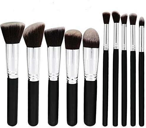 Makeup Brushes 10 Pcs Makeup Brush Set Premium Synthetic Foundation Brush Blending Face Powder Blush Concealers Eye Shadows Makeup Brushes Kit (Silver Black)
