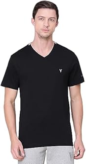 Van Heusen Athleisure Men T-Shirt - Cotton Rich - Smart Tech, Easy Stain Release, Anti Stat, Ultra Soft, Quick Dry_60001_Black_XL