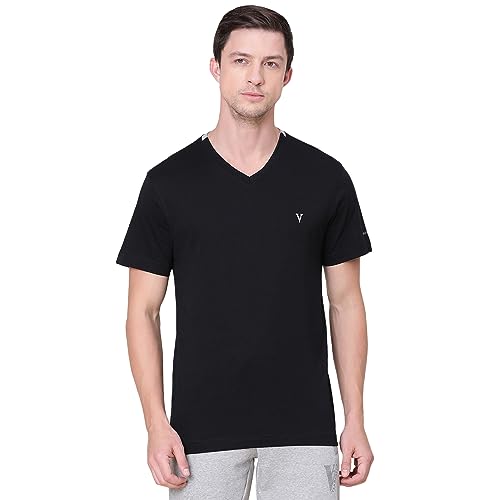 Van Heusen Athleisure Men T-Shirt - Cotton Rich - Smart Tech, Easy Stain Release, Anti Stat, Ultra Soft, Quick Dry_60001_Black_XL