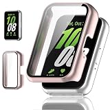 【フルカバー保護】BOOLINN Huawei Band 11/11 Pro ケース 対応 Huawei Band 11 専用 保護ケース 超薄型 PC+ガラス素材 高透過率 高耐久 防塵・防傷 耐衝撃 充電の利便性（改良済み）保護ケースを外すことなく直接充電 for ファーウェイバンド11 カバー（ピンク）